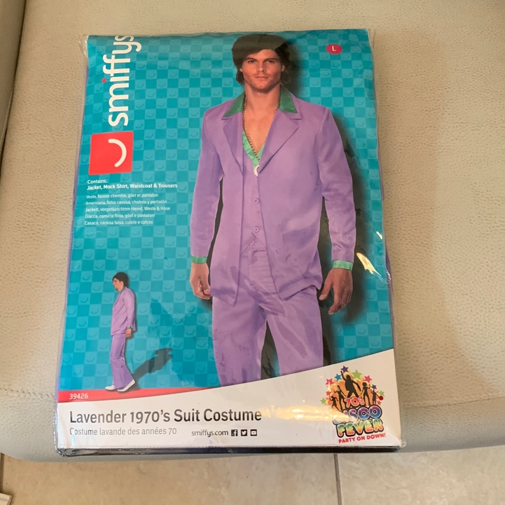 Smiffys men lavender 1970s suit costume size L NWT purple green